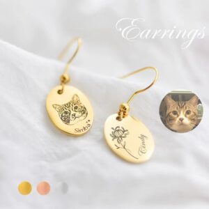 Custom Pet & Birth Month Flower Keepsake Earrings – Engraved Photo & Personalized Design Gift