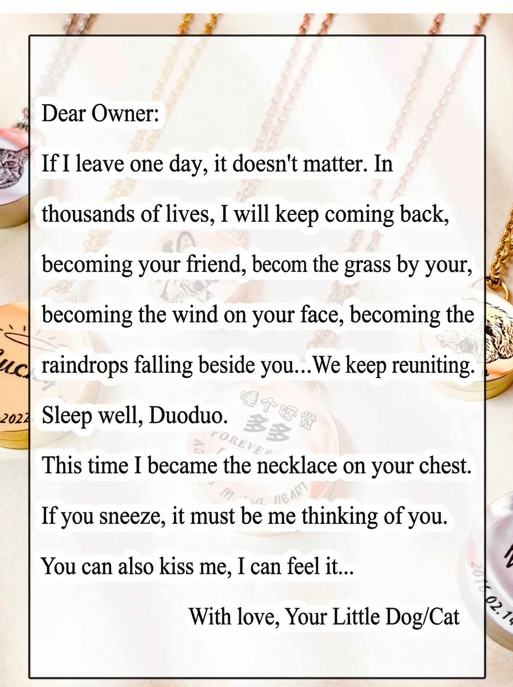 Photo-Based Custom Pet Hair & Ashes Memorial Necklace – Engraved Photo Keepsake Pendant for Deceased Cats & Dogs (Exquisite Gift) - 图片 4