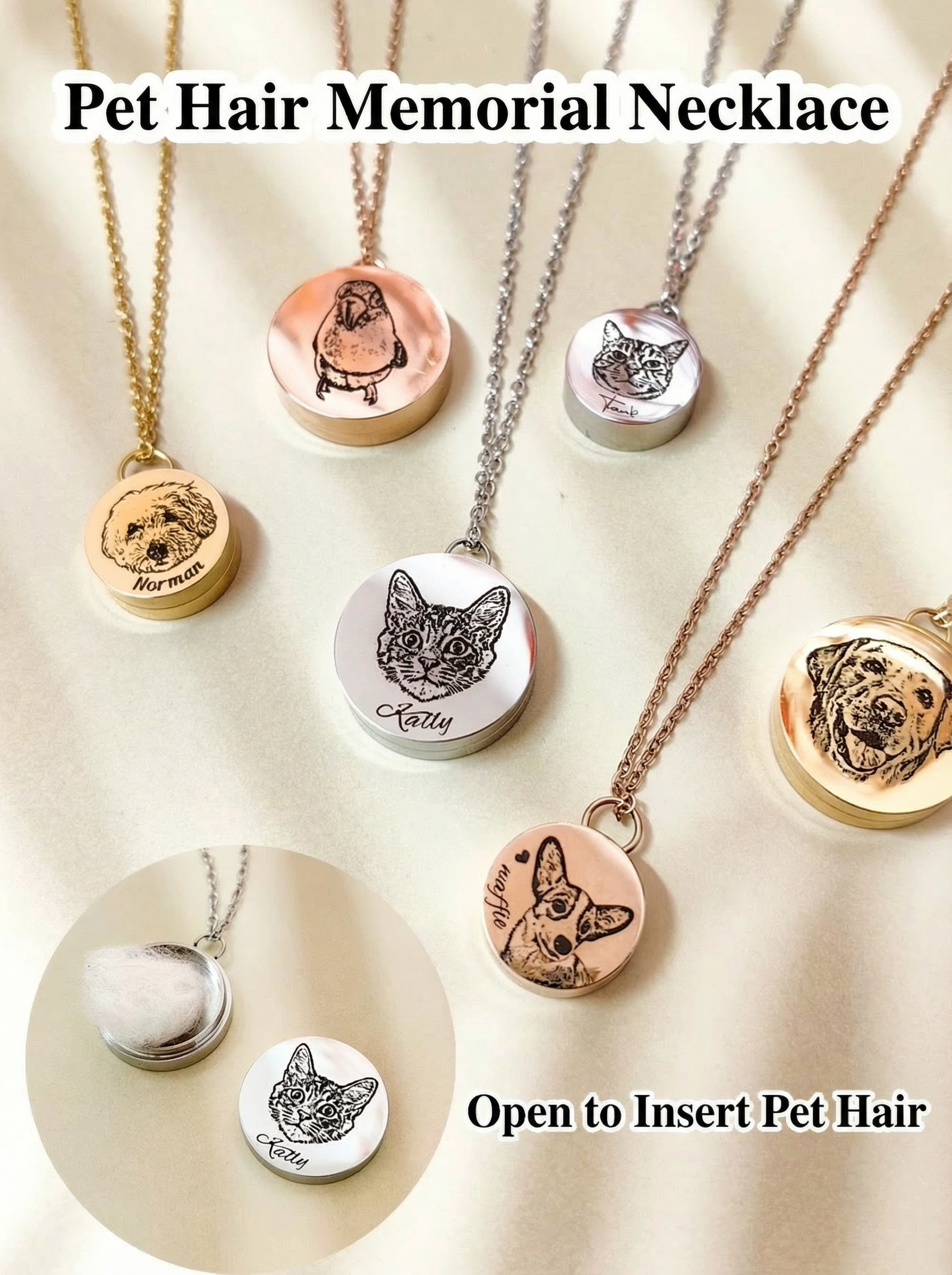 Photo-Based Custom Pet Hair & Ashes Memorial Necklace – Engraved Photo Keepsake Pendant for Deceased Cats & Dogs (Exquisite Gift) - 图片 9