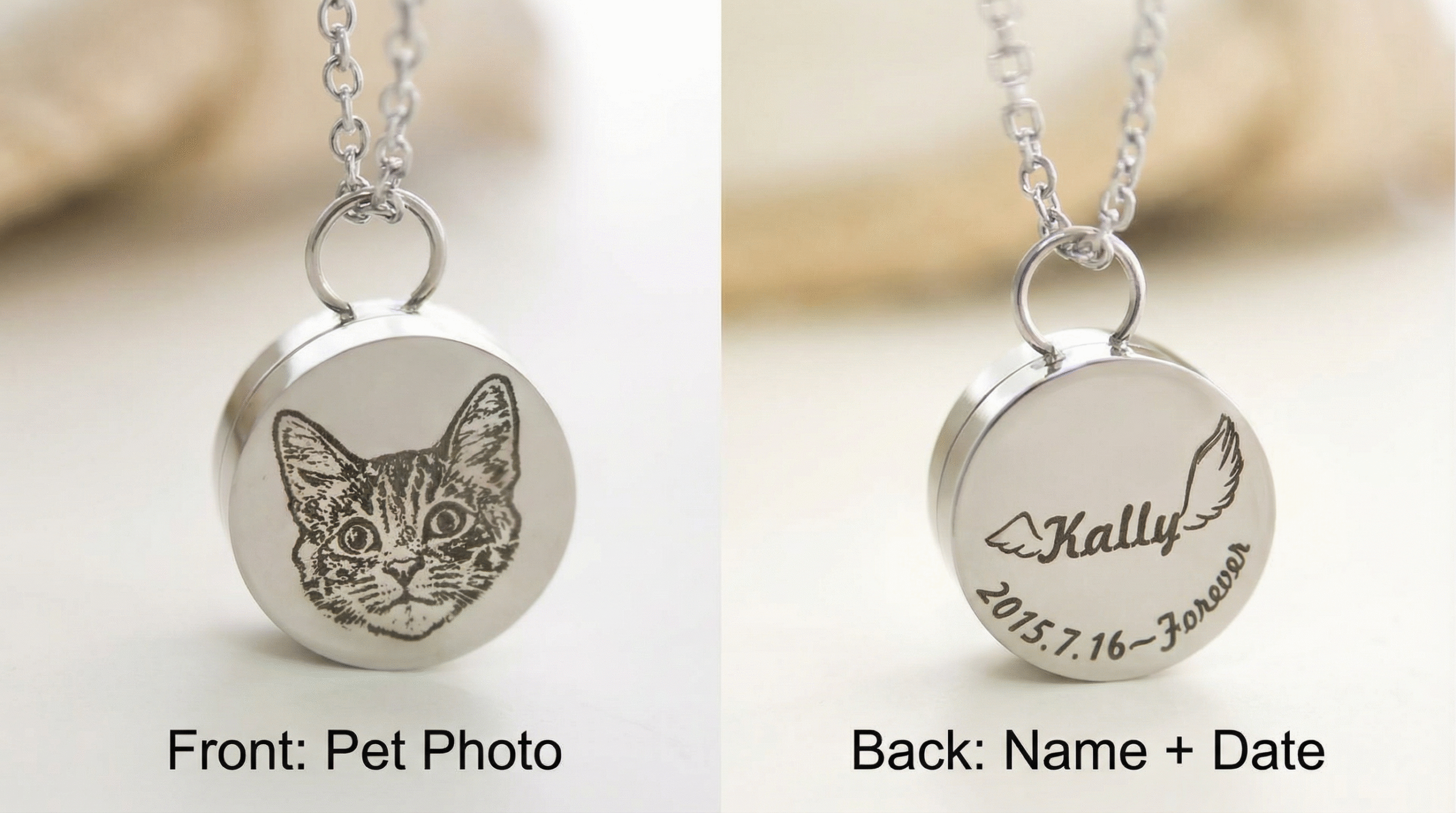 Photo-Based Custom Pet Hair & Ashes Memorial Necklace – Engraved Photo Keepsake Pendant for Deceased Cats & Dogs (Exquisite Gift) - 图片 2